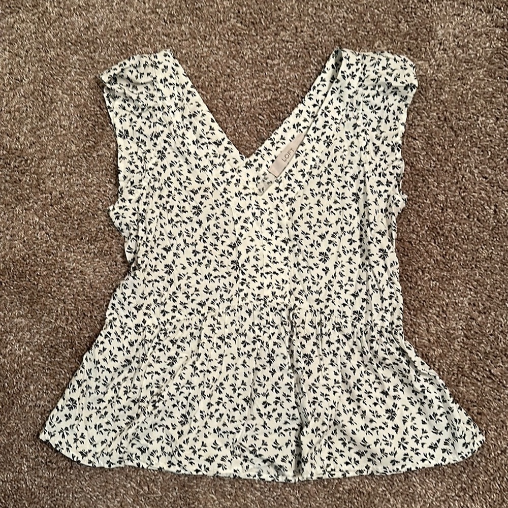 LOFT Cream Floral Print V-Neck Tank Top